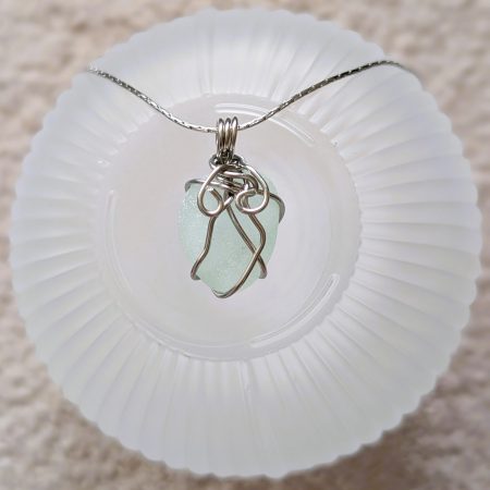 Cornish mint sea glass necklace in stainless steel wire