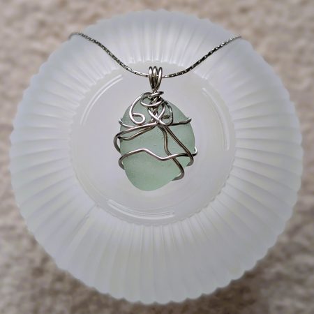 Cornish mint sea glass necklace in stainless steel wire