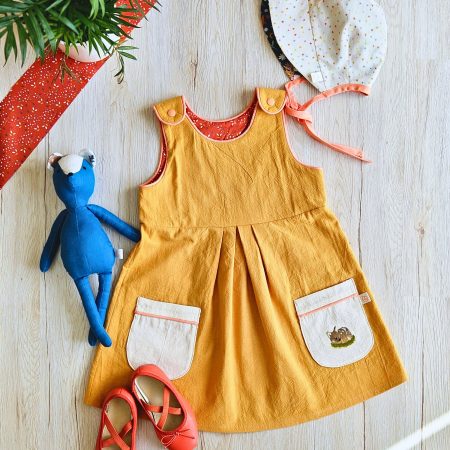 Handmade Toddler Dress | Linen Feel Fabric | Custom Embroidered Pocket