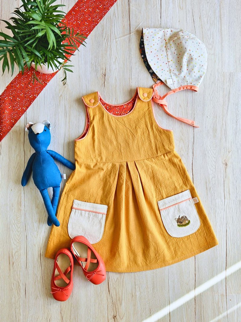 Handmade Toddler Dress | Linen Feel Fabric | Custom Embroidered Pocket
