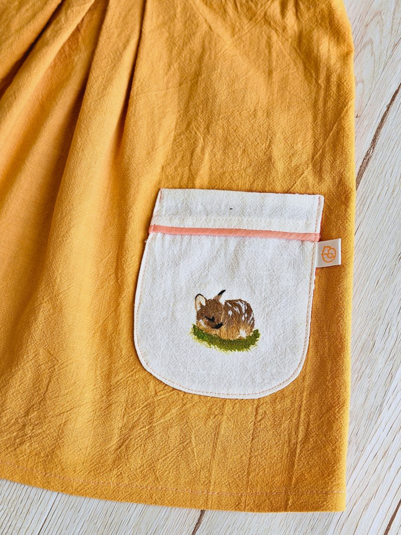 Handmade Toddler Dress | Linen Feel Fabric | Custom Embroidered Pocket