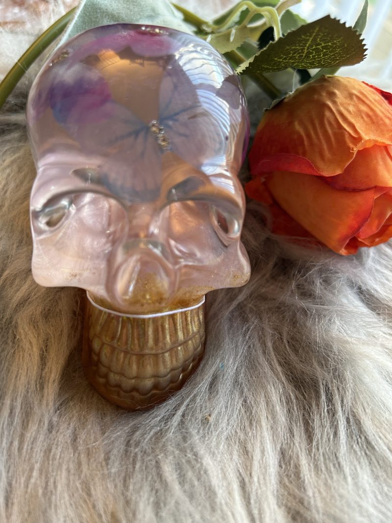 Handmade Resin Skull with Delicate Butterflies Inside