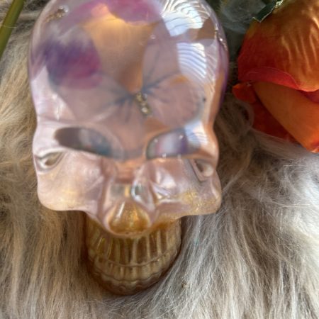 Handmade Resin Skull with Delicate Butterflies Inside