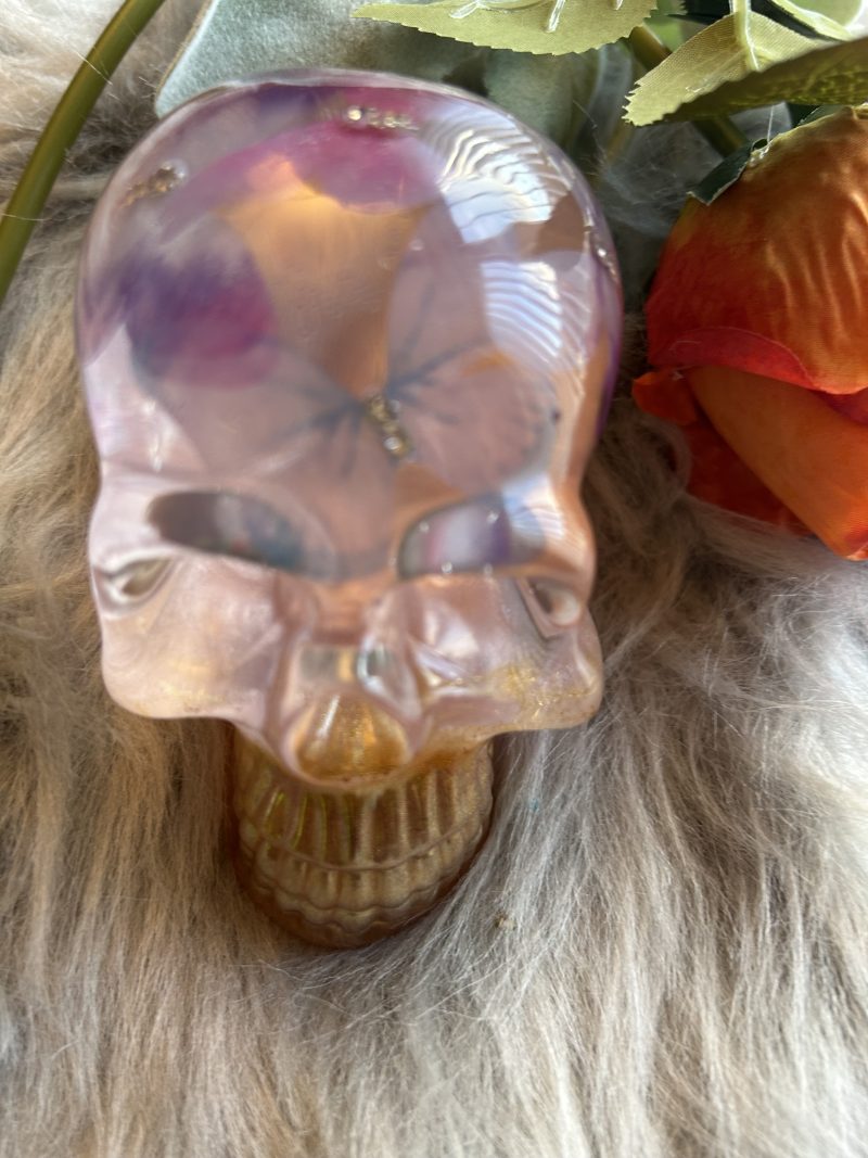 Handmade Resin Skull with Delicate Butterflies Inside