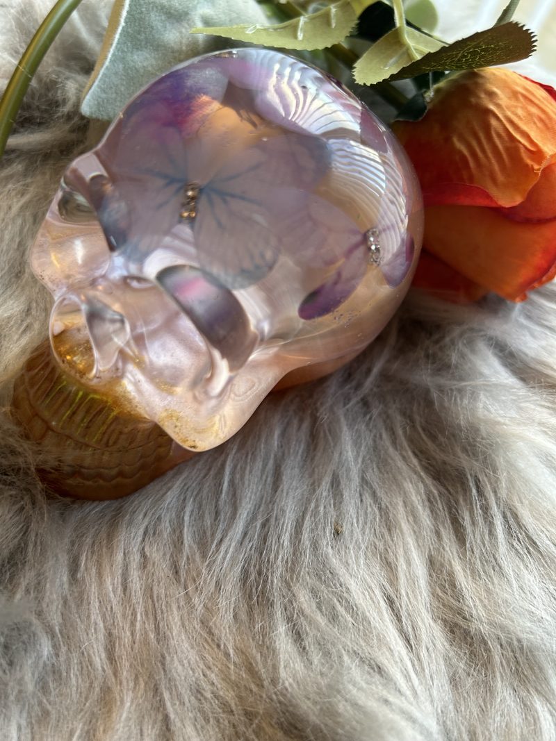 Handmade Resin Skull with Delicate Butterflies Inside