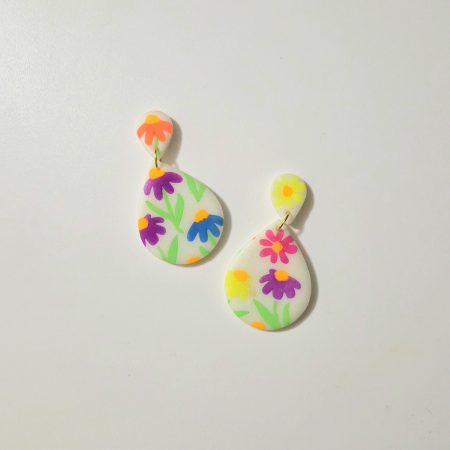 Polymer Clay Earrings Glow Floral Teardrops