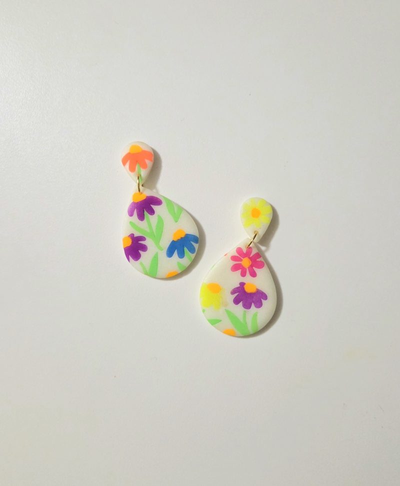 Polymer Clay Earrings Glow Floral Teardrops