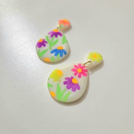 Polymer Clay Earrings Glow Floral Teardrops