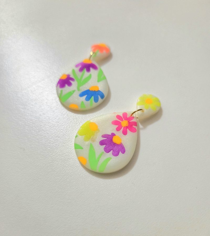 Polymer Clay Earrings Glow Floral Teardrops