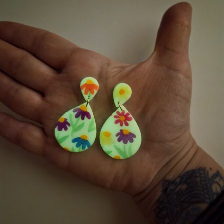 Polymer Clay Earrings Glow Floral Teardrops