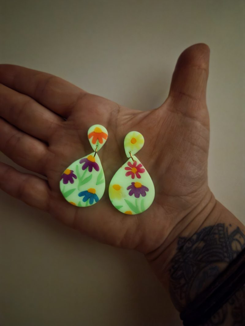 Polymer Clay Earrings Glow Floral Teardrops
