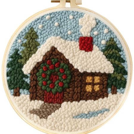 Punch Needle Kit | Christmas Cabin (20cm Round)