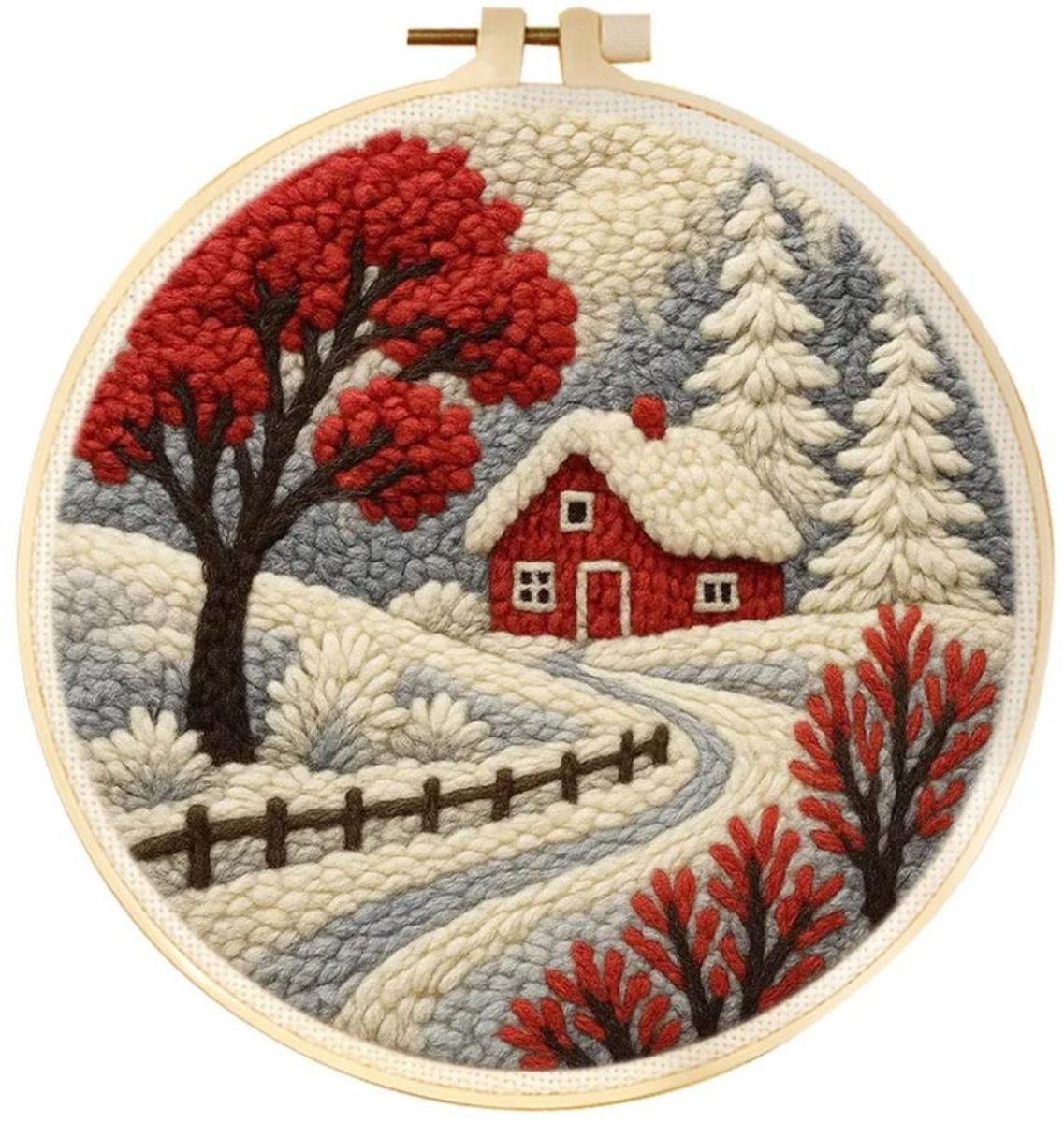 Punch Needle Kit | Winter Cabin (20cm Round)