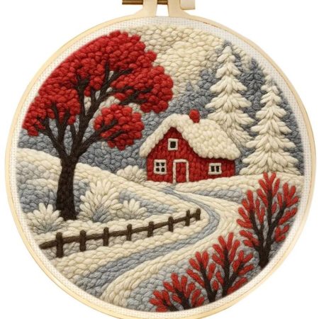 Punch Needle Kit | Winter Cabin (20cm Round)