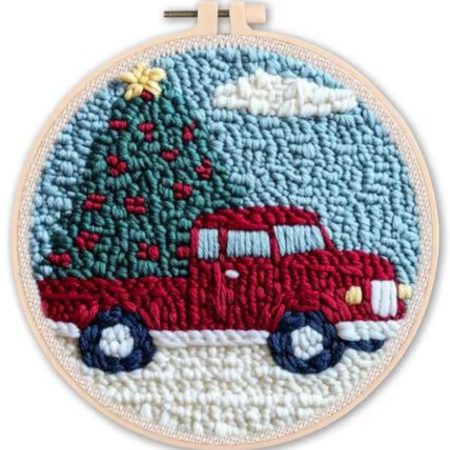 Punch Needle Kit | Christmas Tree In Truck (20cm Round)