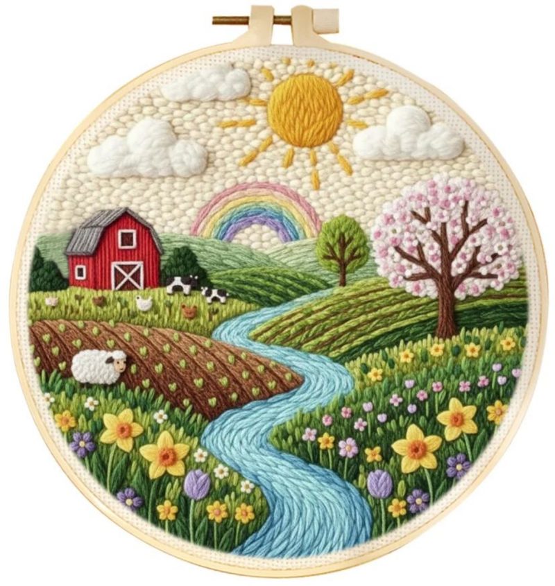 Punch Needle Kit | Farm (20cm Round)