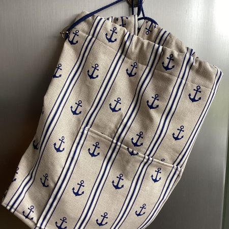 Large Boat/Sea Themed Anchor Blue Beige Lined Beach Duffle Bag with Drawstring