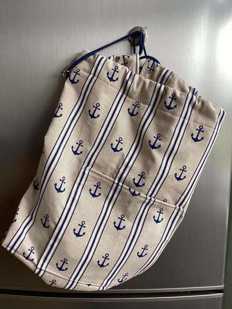 Large Boat/Sea Themed Anchor Blue Beige Lined Beach Duffle Bag with Drawstring