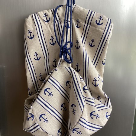 Large Boat/Sea Themed Anchor Blue Beige Lined Beach Duffle Bag with Drawstring