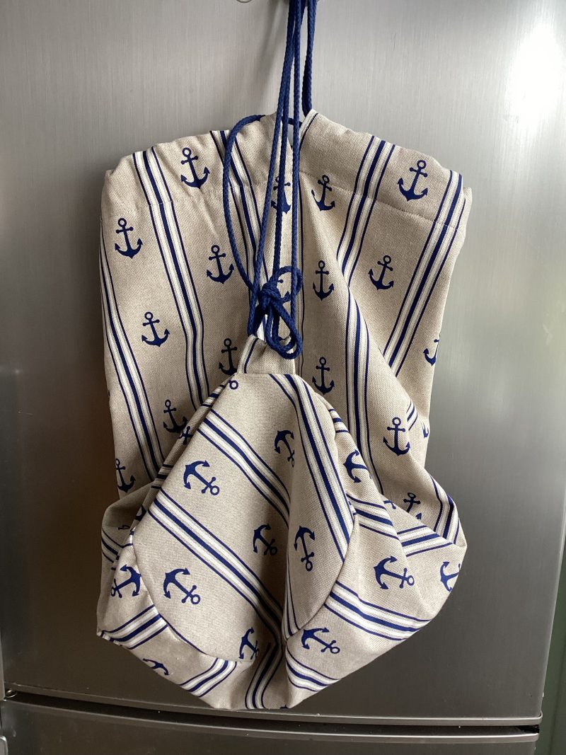 Large Boat/Sea Themed Anchor Blue Beige Lined Beach Duffle Bag with Drawstring