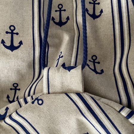 Large Boat/Sea Themed Anchor Blue Beige Lined Beach Duffle Bag with Drawstring