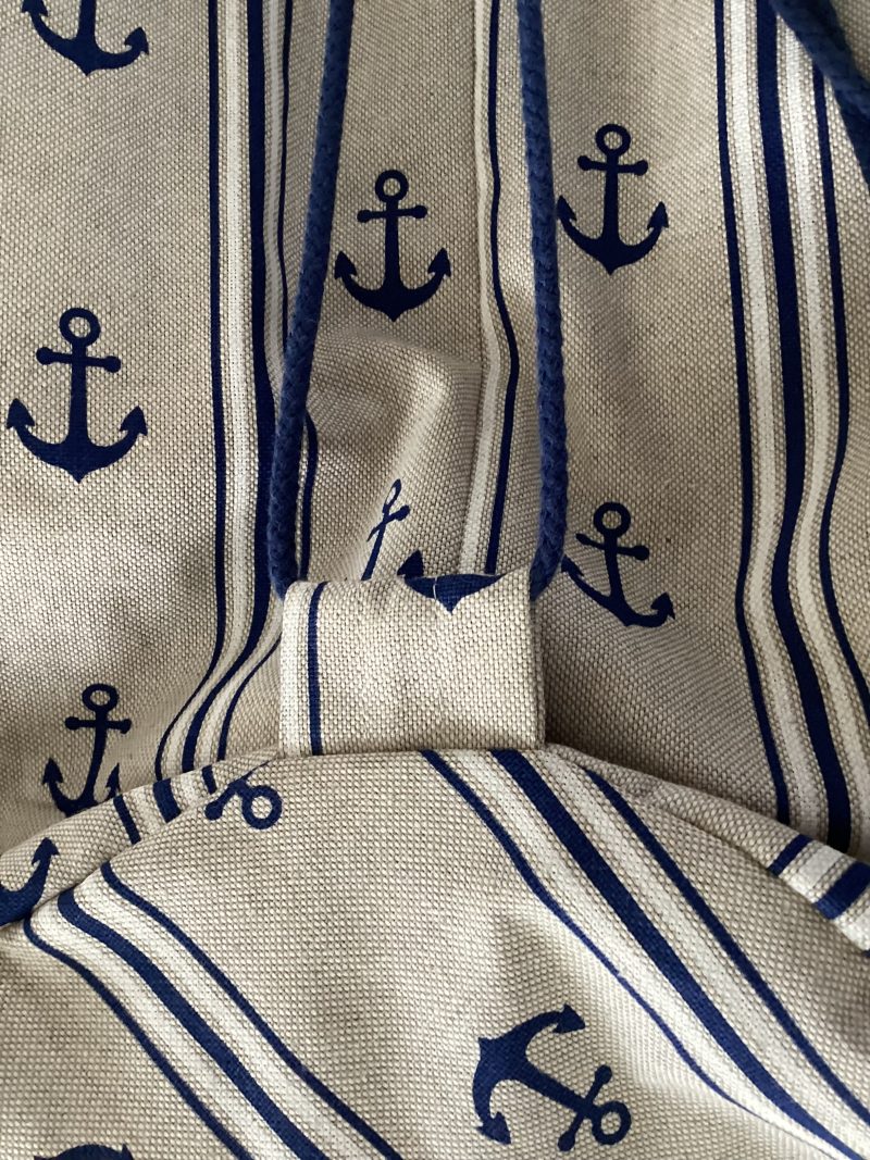 Large Boat/Sea Themed Anchor Blue Beige Lined Beach Duffle Bag with Drawstring