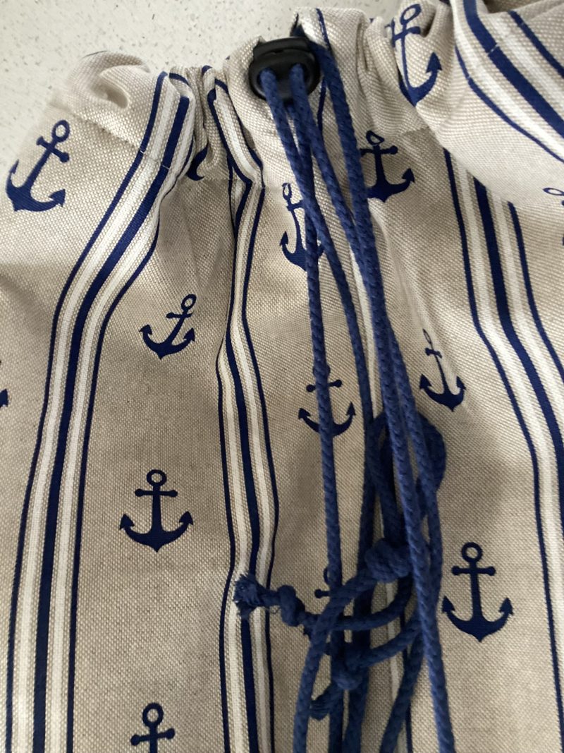 Large Boat/Sea Themed Anchor Blue Beige Lined Beach Duffle Bag with Drawstring