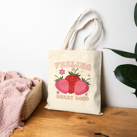 “Feeling Berry Good” Strawberry Canvas Tote Bag