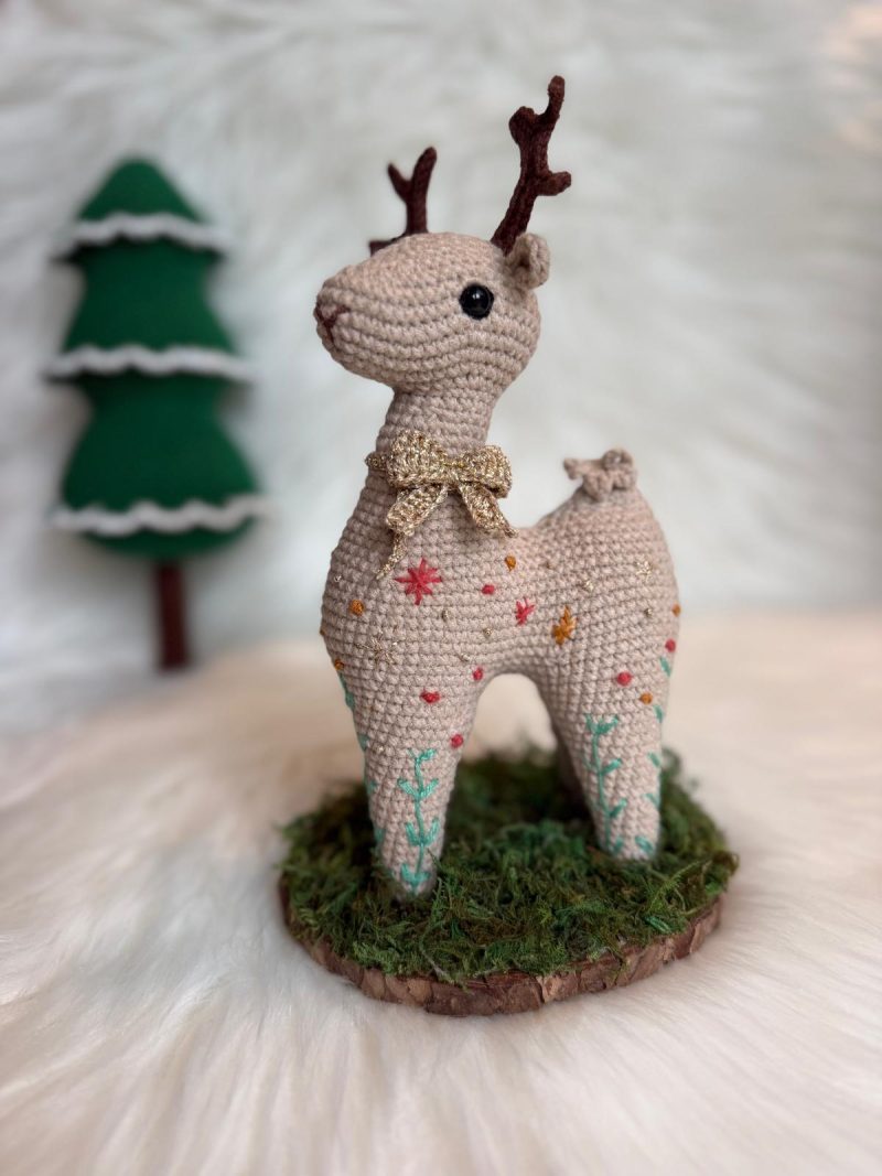 Woodland Whisper - Handmade Reindeer on Mossy Wood Slice