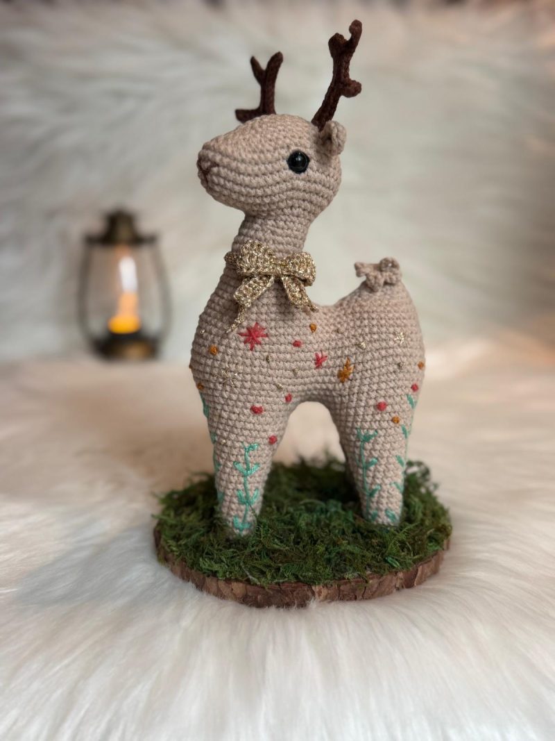 Woodland Whisper - Handmade Reindeer on Mossy Wood Slice