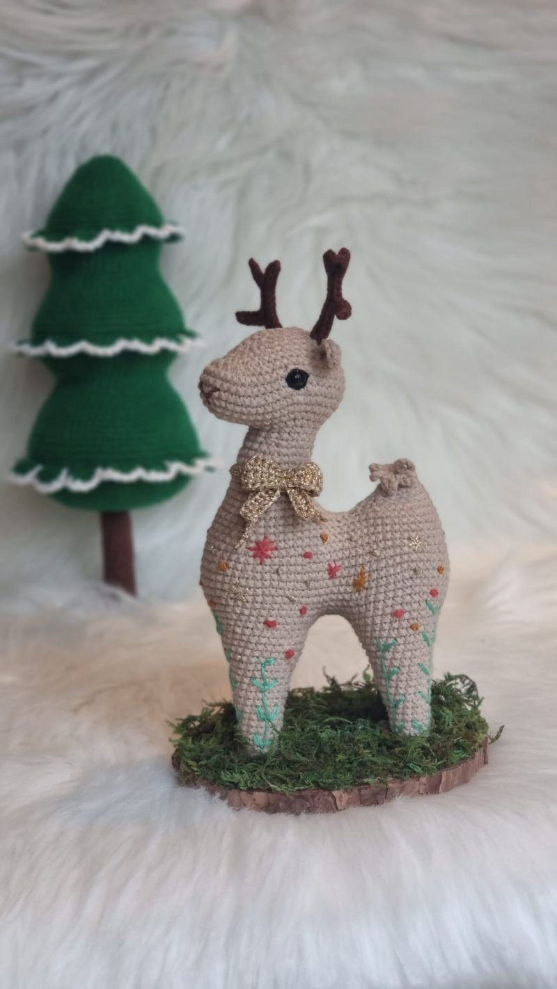 Woodland Whisper - Handmade Reindeer on Mossy Wood Slice