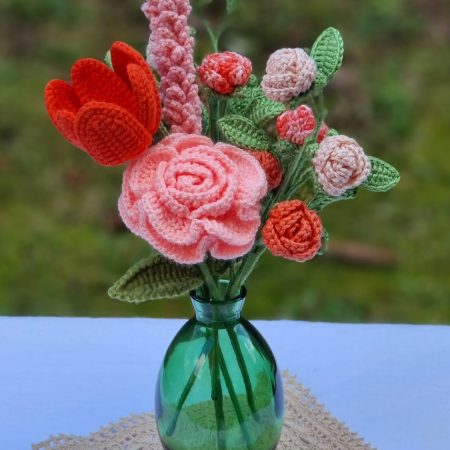Handmade Crochet Flower Bouquet in Coral Blush & Orange