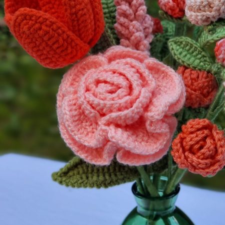 Handmade Crochet Flower Bouquet in Coral Blush & Orange