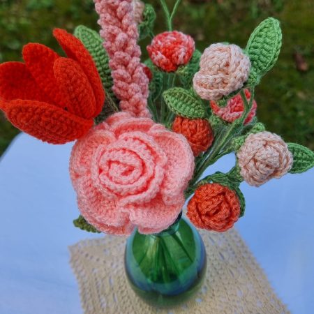 Handmade Crochet Flower Bouquet in Coral Blush & Orange
