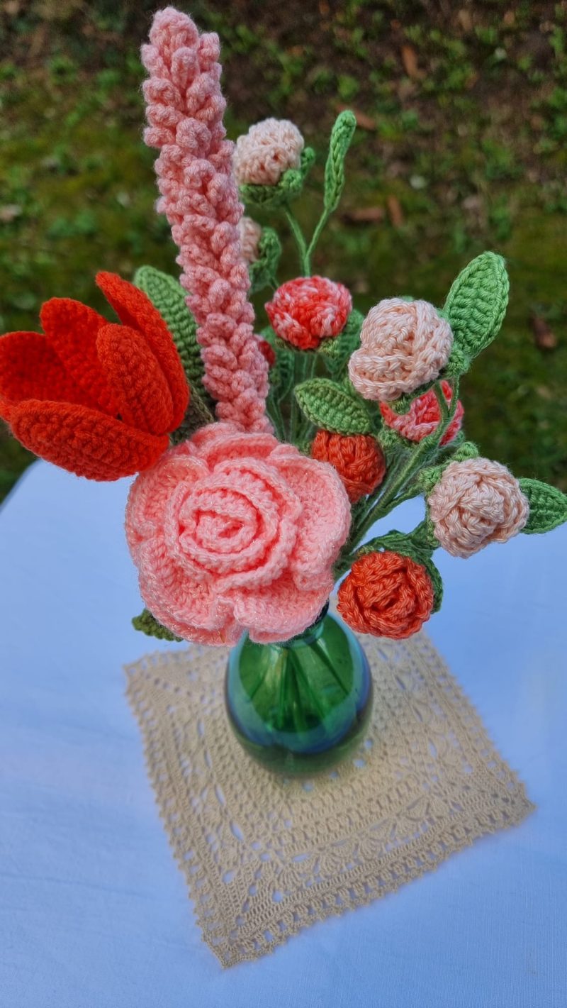 Handmade Crochet Flower Bouquet in Coral Blush & Orange