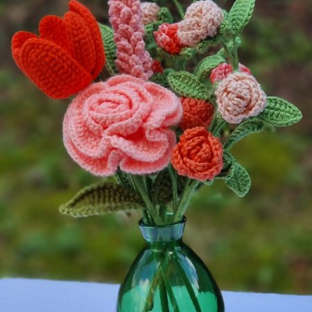 Handmade Crochet Flower Bouquet in Coral Blush & Orange
