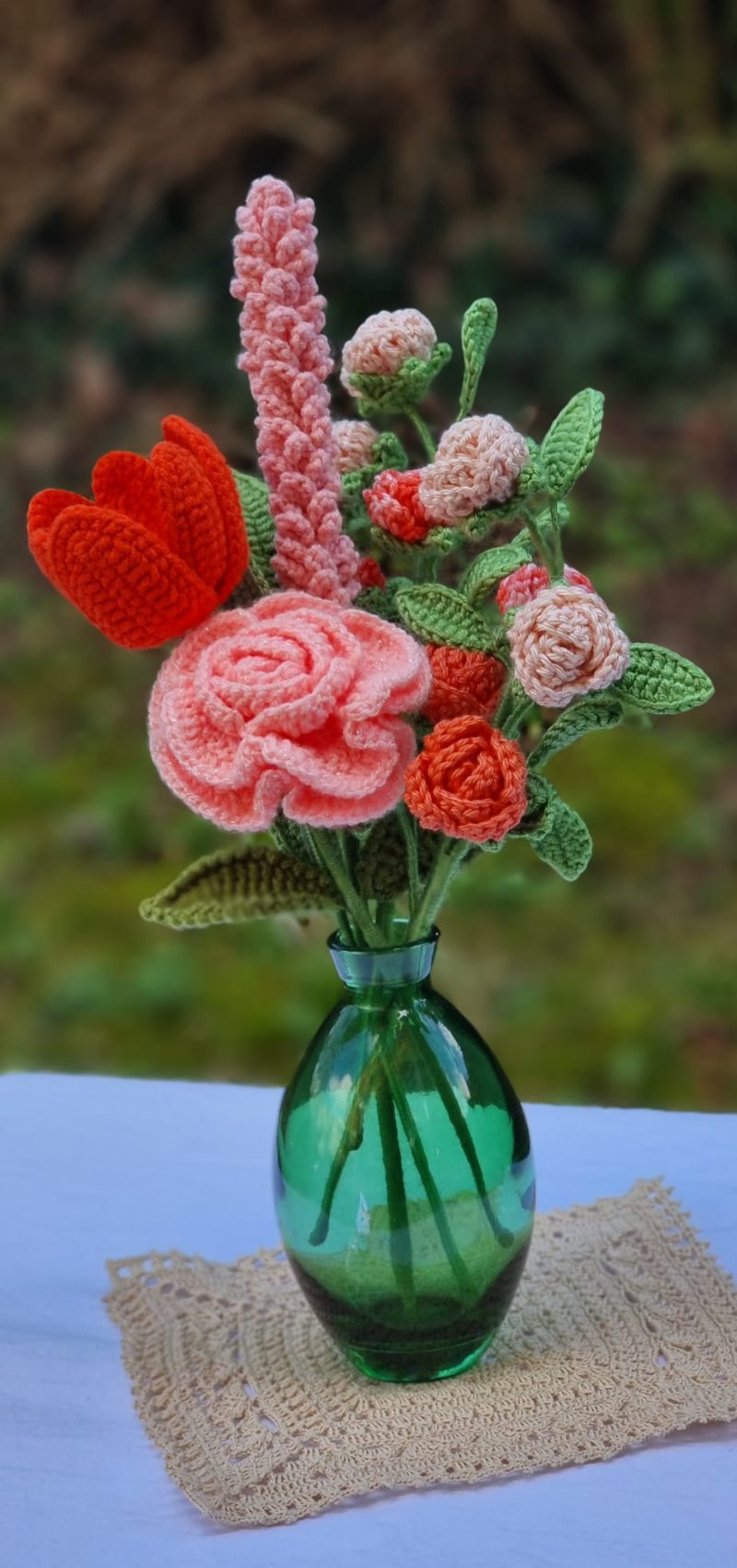 Handmade Crochet Flower Bouquet in Coral Blush & Orange