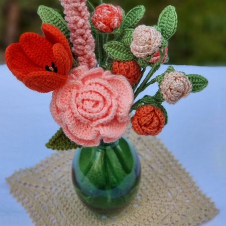 Handmade Crochet Flower Bouquet in Coral Blush & Orange