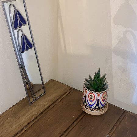 Stained glass effect Mirror with Art Nouveau style Bluebells.