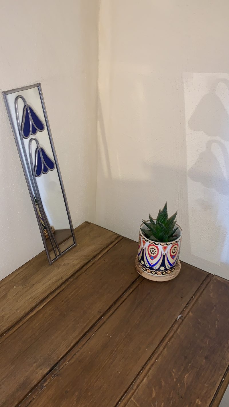 Stained glass effect Mirror with Art Nouveau style Bluebells.