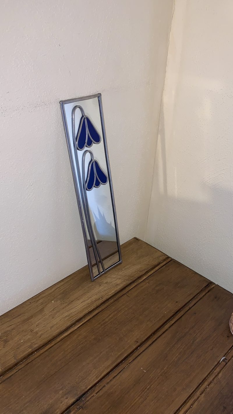 Stained glass effect Mirror with Art Nouveau style Bluebells.