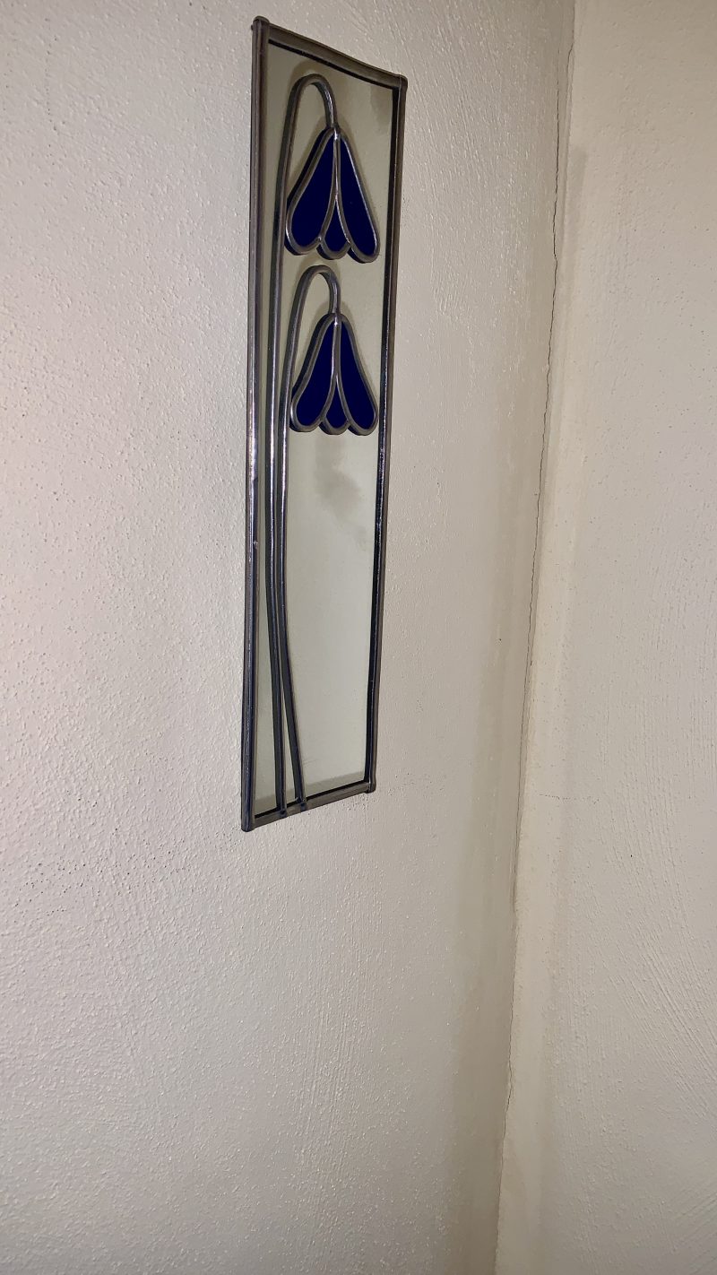 Stained glass effect Mirror with Art Nouveau style Bluebells.