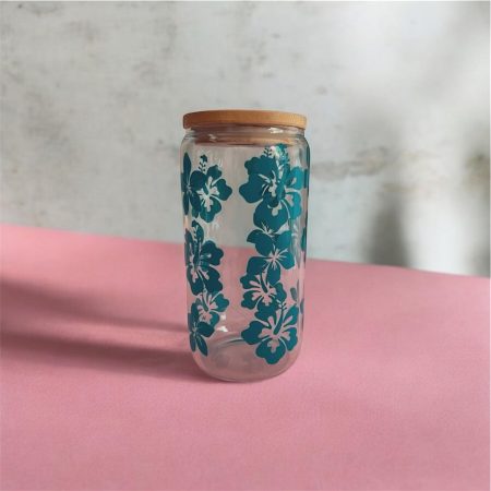 Hawaiian Floral 16oz glass tumbler