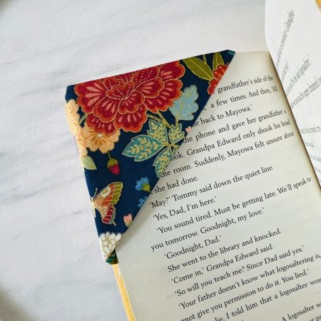 Fabric Corner Bookmark, Japanese Floral Print, Origami Page Marker, Books Lover Gift