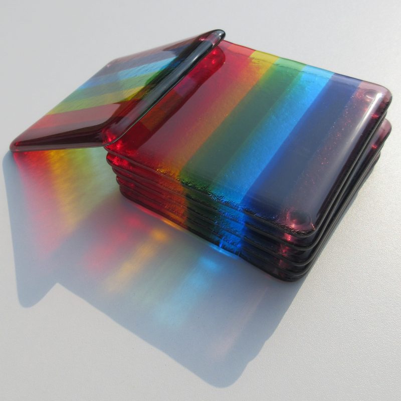 Handmade Fused Glass Rainbow Coaster