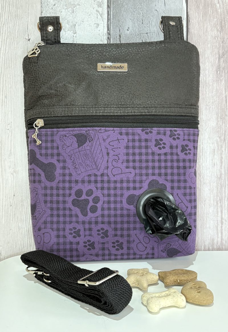 Black and Purple Dog Walking Crossbody Bag