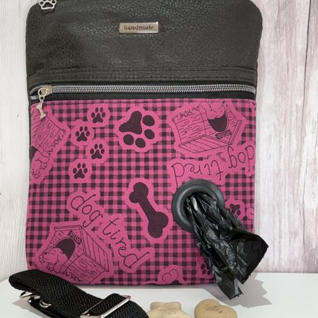 Black and Pink Dog Walking Crossbody Bag