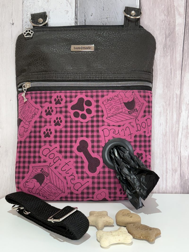 Black and Pink Dog Walking Crossbody Bag