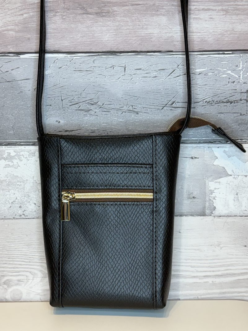 Brown snakeskin effect faux vinyl mini crossbody pouch