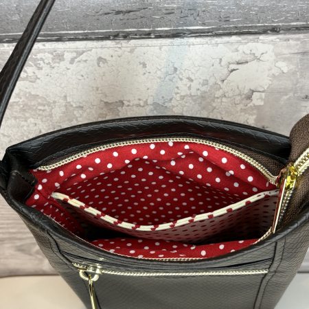 Brown snakeskin effect faux vinyl mini crossbody pouch